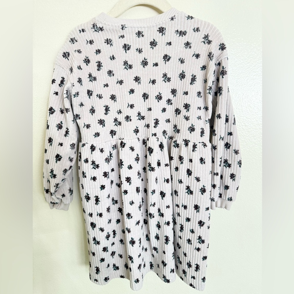 Zara Curduroy Floral Long Sleeve Dress - Light Lavender with Black & Teal Print
